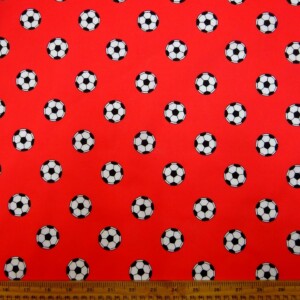Polyester Cotton Fabric Footballs Red