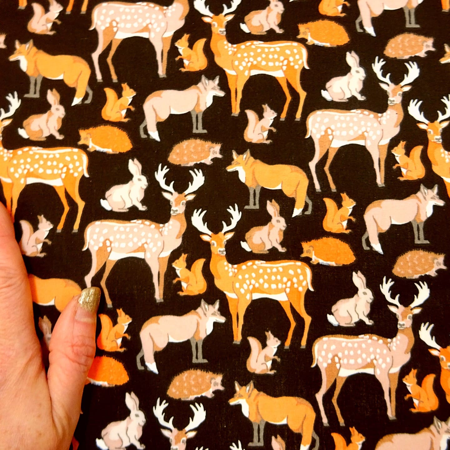 Polyester Cotton Fabric Bambi Meadow Black