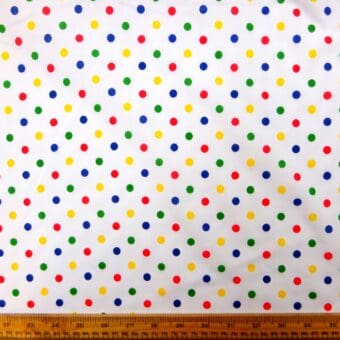 Polyester Cotton Fabric Smarties Spots Multi On White