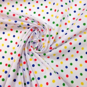 Polyester Cotton Fabric Smarties Spots Multi On White
