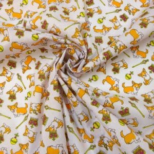 Polyester Cotton Fabric The Royal Corgi white