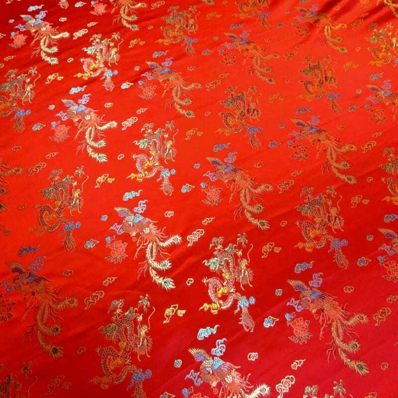 Chinese Brocade Dragon Print Fabric Red