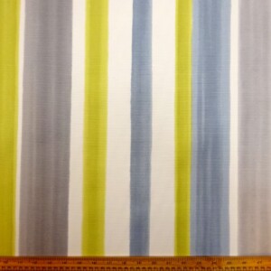 Curtain Fabric Canvas Finish Stripe Lime Grey Ivory
