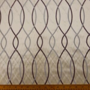 Curtain Fabric Satin Embroidered Regal Ivory Grey Aubergine
