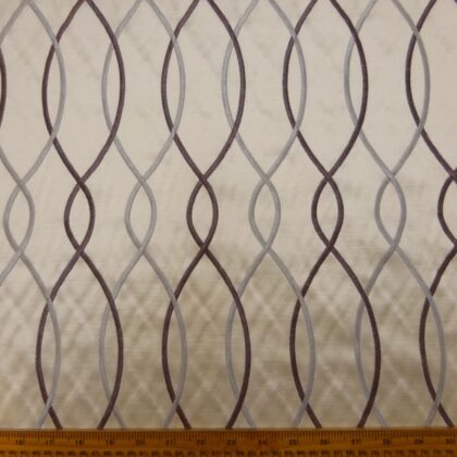 Curtain Fabric Satin Embroidered Regal Ivory Grey Aubergine