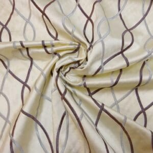 Curtain Fabric Satin Embroidered Regal Ivory grey/aubergine