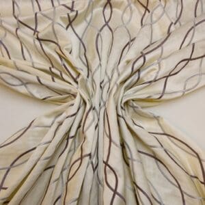 Curtain Fabric Satin Embroidered Regal Ivory grey/aubergine