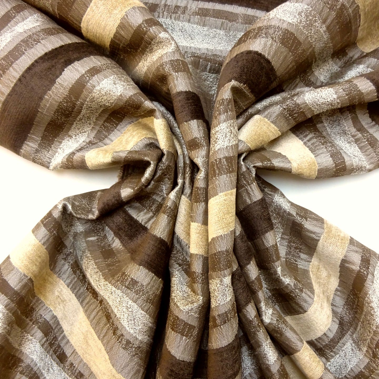 Curtain Fabric Satin Finish Seersucker Stripe Coffee Chocolate