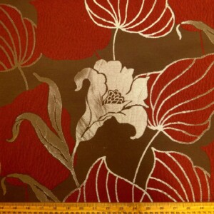 Curtain Fabric Satin Finish Gamma Leaves Brick Red