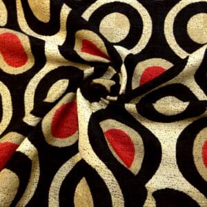 Curtain Fabric Egyptian Eyes Flax Weave Beige/Black/Red