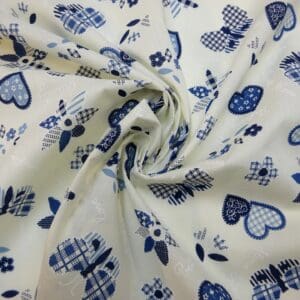 Polyester Cotton Fabric Dutch Hearts Blue