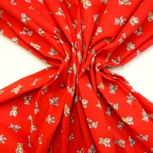 Polyester Cotton Fabric Teddy Bears red