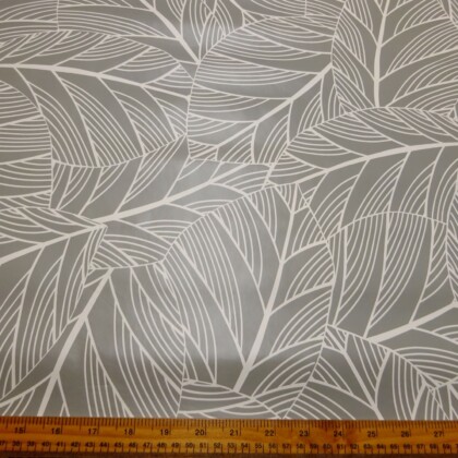 PVC Tabling Fabric Tropical Leaves Grey