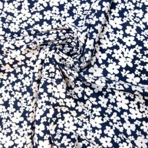 Viscose Fabric Floral Scatter Pansy navy