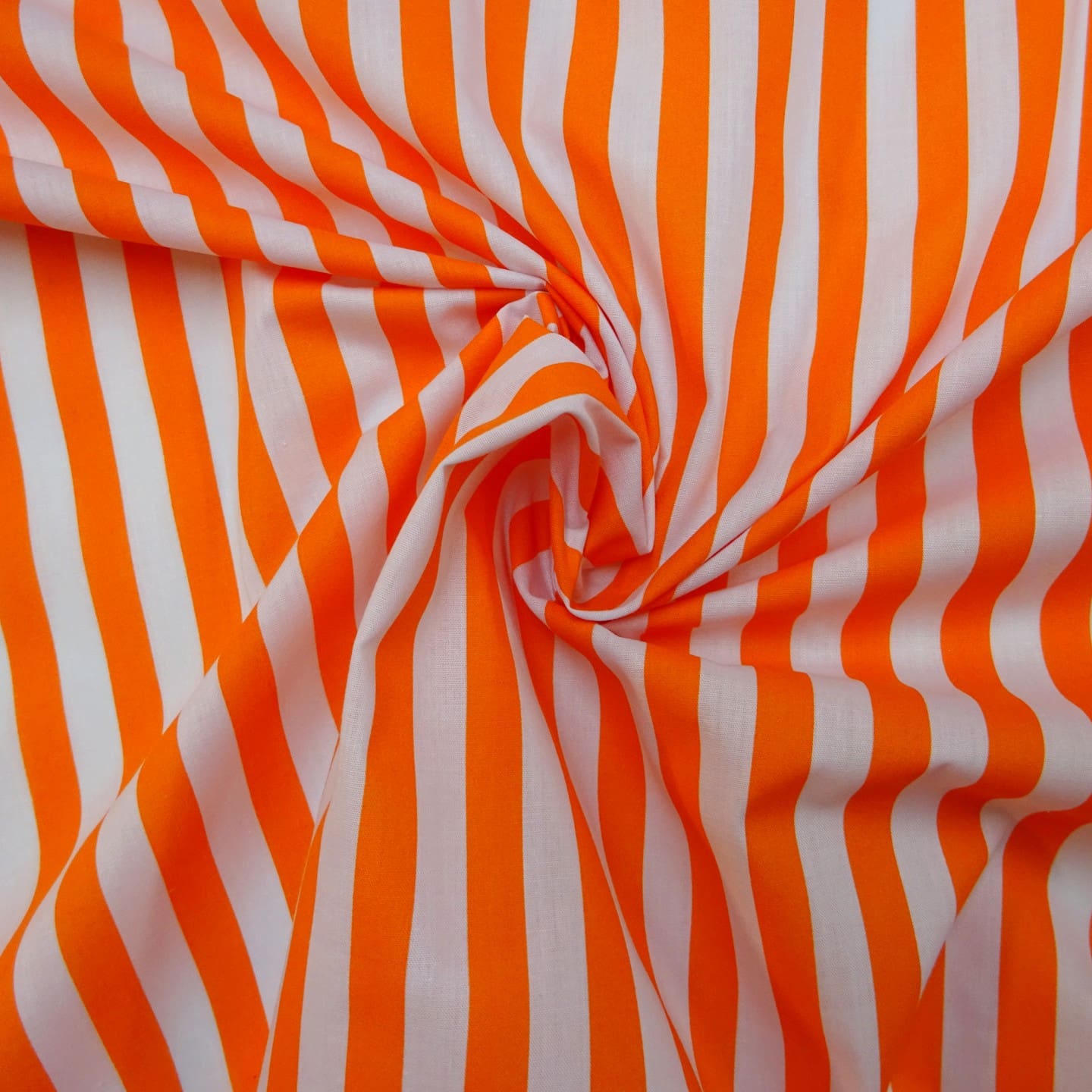 Polyester Cotton Fabric 1cm Stripe Spring Collection Orange/White