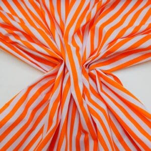 Polyester Cotton Fabric 1cm Stripe Spring Collection Orange/White