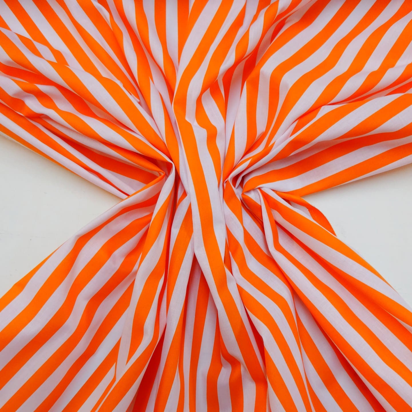 Polyester Cotton Fabric 1cm Stripe Spring Collection Orange/White