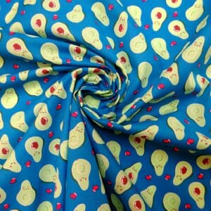 Polyester Cotton Fabric Avocado Toast Turquoise Lime