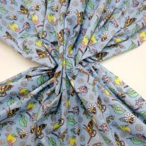 Polyester Cotton Fabric Floral Apple Butterflies Blue