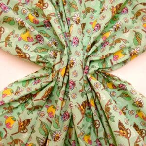 Polyester Cotton Fabric Floral Apple Butterflies Mint
