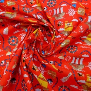 Polyester Cotton Fabric Party Pirates Red