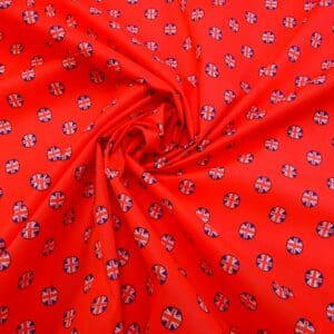 Polyester Cotton Fabric The Jack Rounds Flag Print Red