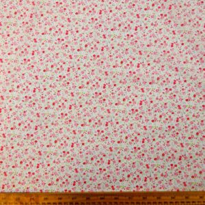 Polyester Cotton Fabric Floral Elizabeth Ivory Cerise