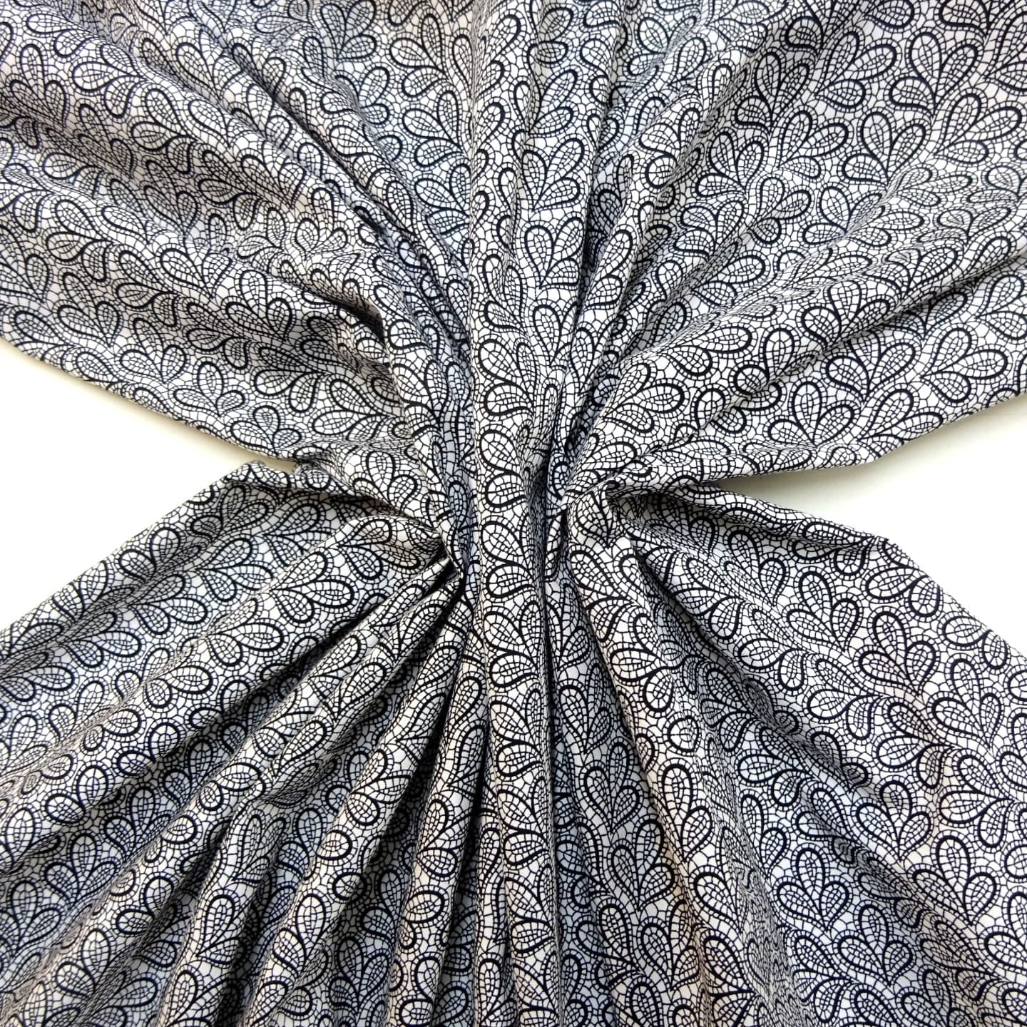 Cotton Fabric Abstract Clover Lace Black On White