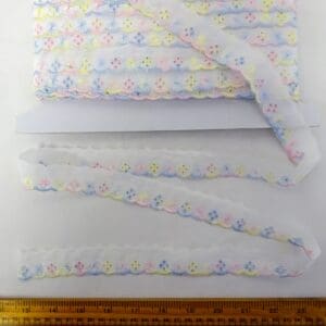 Lace Trim Flat Broderie Anglais 25mm Wide Multi Coloured