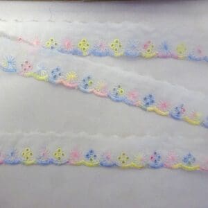 Lace Trim Flat Broderie Anglais 25mm Wide Multi Coloured