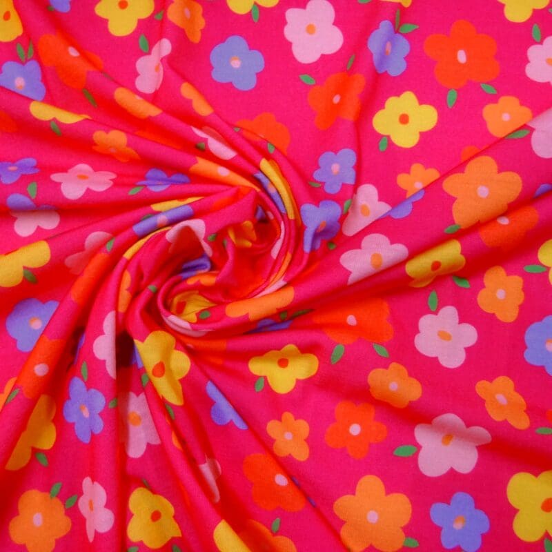 T-Shirting Jersey Fabric Floral Dolly Mixture Cerise