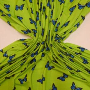T-Shirting Jersey Fabric Butterfly Betsy Lime Royal