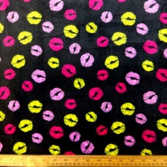 Fleece Fabric Soft Huggable Pucker Them Lips Black