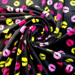 Fleece Fabric Soft Huggable Pucker Them Lips Black