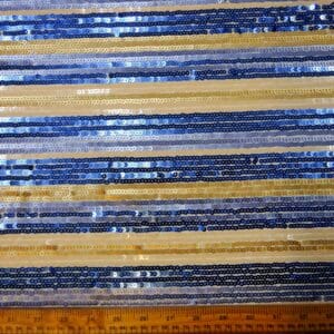 Sequin Fabric Sequins On Net Stripe Blackpool Rock Blue