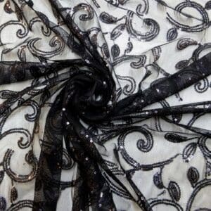 Sequin Fabric On Mesh Net Fleur Black