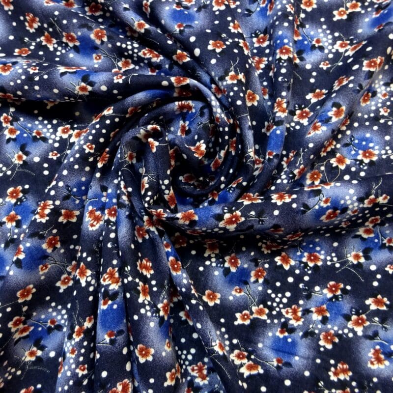 Viscose Fabric Floral Midnight Posie Navy Blue