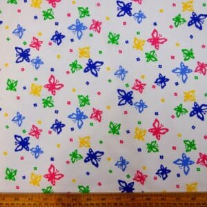 Polyester Cotton Fabric Flutter Butterfly White Pink