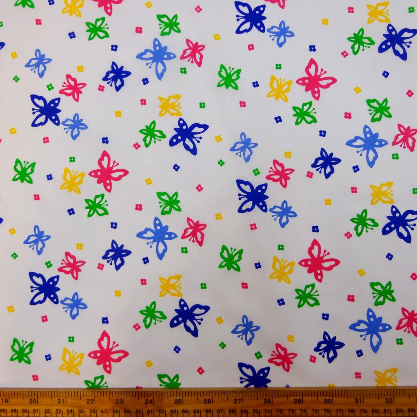 Polyester Cotton Fabric Flutter Butterfly White Pink