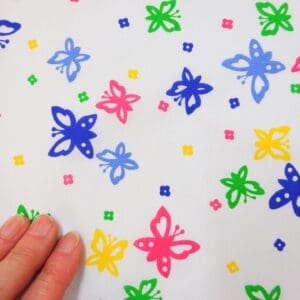 Polyester Cotton Fabric Flutter Butterfly White Pink