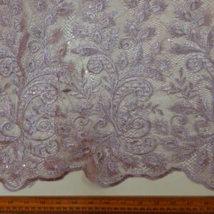 Lace Fabric Rhinestone Sequin Double Scalloped Dusty Lavender