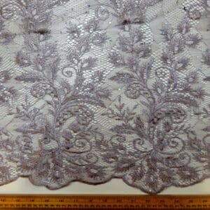 Lace Fabric With Rhinestone Sequin Double Scalloped Dusky Mauve