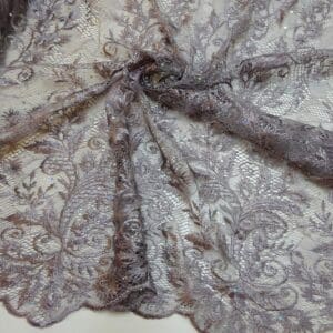 Lace Fabric With Rhinestone Sequin Double Scalloped Dusky Mauve