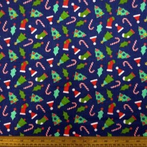 Christmas Polyester Cotton Fabric Christmas Jamboree Navy
