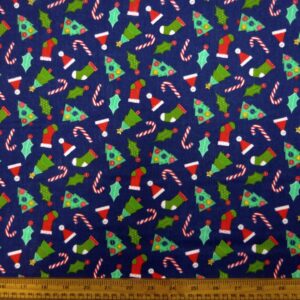 Christmas Polyester Cotton Fabric Christmas Jamboree Navy