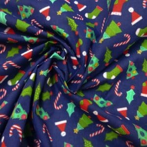 Christmas Polyester Cotton Fabric Christmas Jamboree Navy