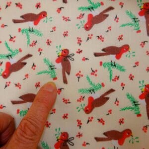 Christmas Polyester Cotton Fabric Christmas Robins Cream