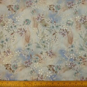 Polycotton Fabric Broderie Anglais Printed Alpine Blue