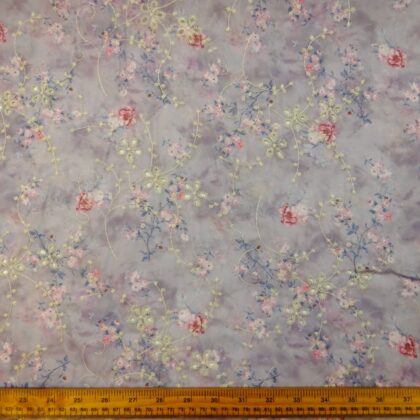 Polycotton Fabric Broderie Anglais Printed Alpine Mauve