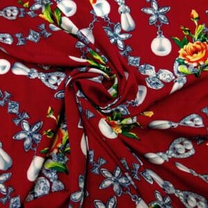 Viscose Fabric Pearl Diamonds Wine